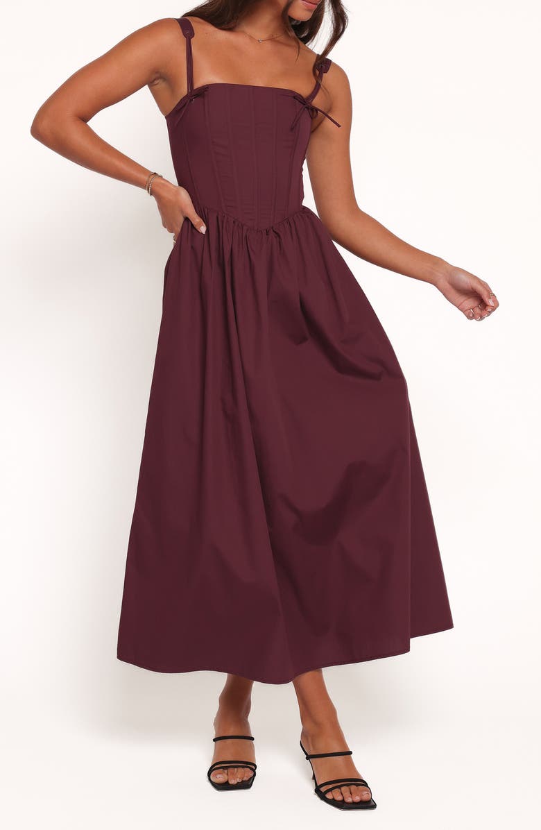 Petal & Pup Zenobia Corset Midi Dress, Main, color, Cherry