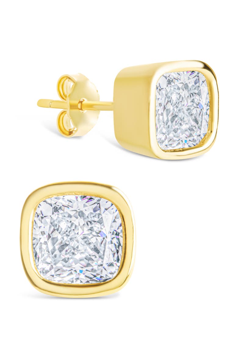 Cushion-Cut Cubic Zirconia Stud Earrings, Main, color, GOLD
