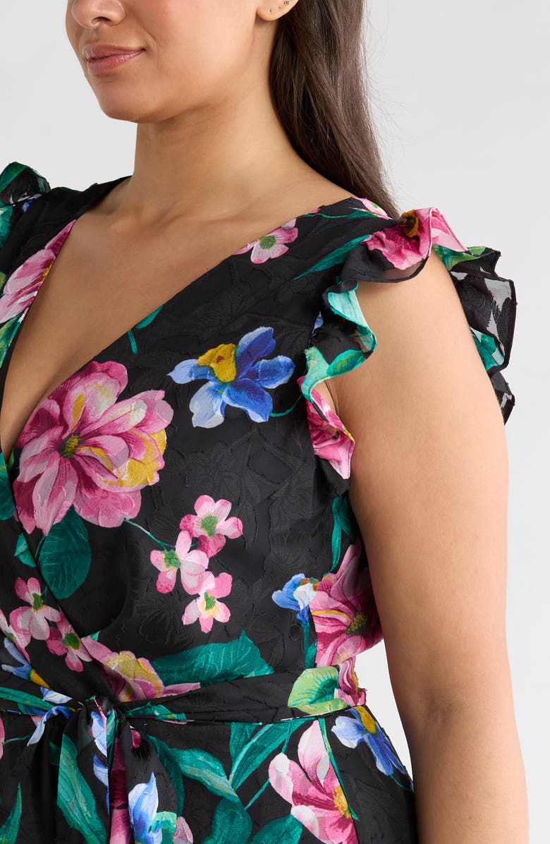 Anne Klein Print Ruffle High-Low Faux Wrap Maxi Dress, Alternate, color, Anne Black Multi