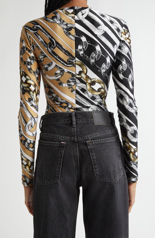 Area Chain Link-print Bodysuit In Black/beige Multi