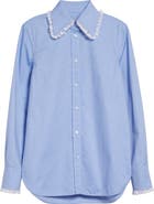Valentino Lace Trim Cotton Oxford Button-Up Shirt