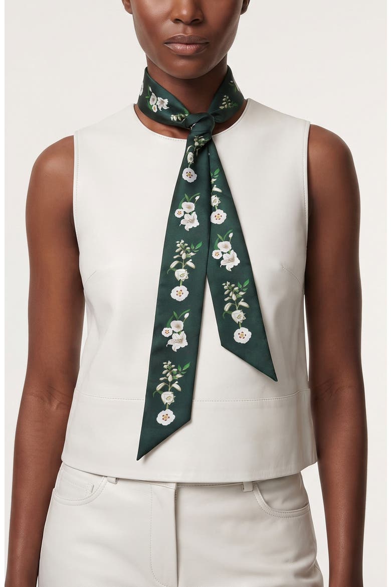 Silk Skinny Scarf Lily Garden, Alternate, color, Green