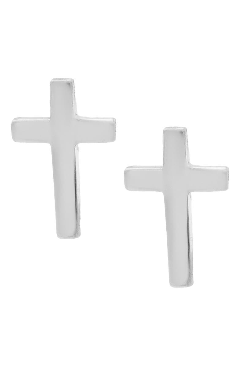 Mignonette Sterling Silver Cross Earrings, Alternate, color, Silver