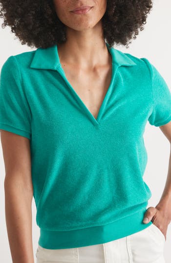 Marine Layer Johnny Collar Terry Polo In Green