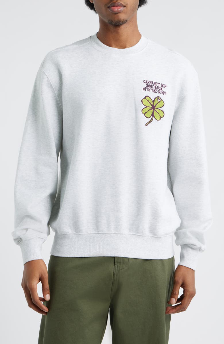 Carhartt Work In Progress Clover Embroidered Sweatshirt, Main, color, Ash Heather