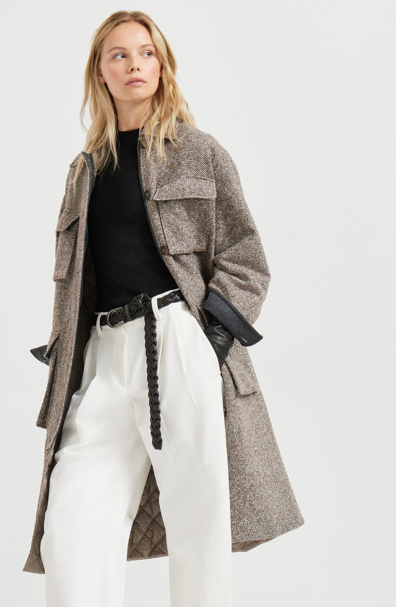 Brunello Cucinelli Mélange diagonal coat, Alternate, color, Light Brown