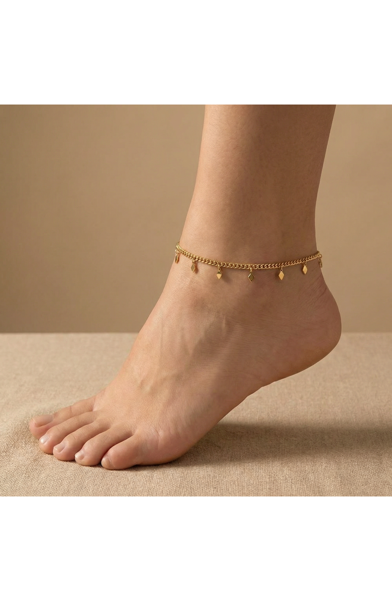 Bliss Diamond Sabrina Anklet 4mm Curb Chain 10" Lobster Clasp 18k Plated gold, Alternate, color, 18K Yellow Gold