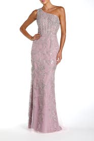Mac Duggal Embellished One-Shoulder Corset Bodice Column Gown