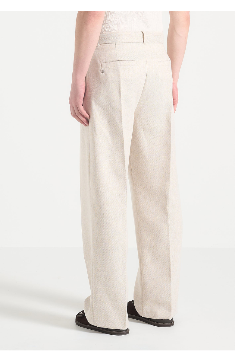 Manière De Voir Loic Wide Leg Textured Trousers with Belt, Alternate, color, Cream