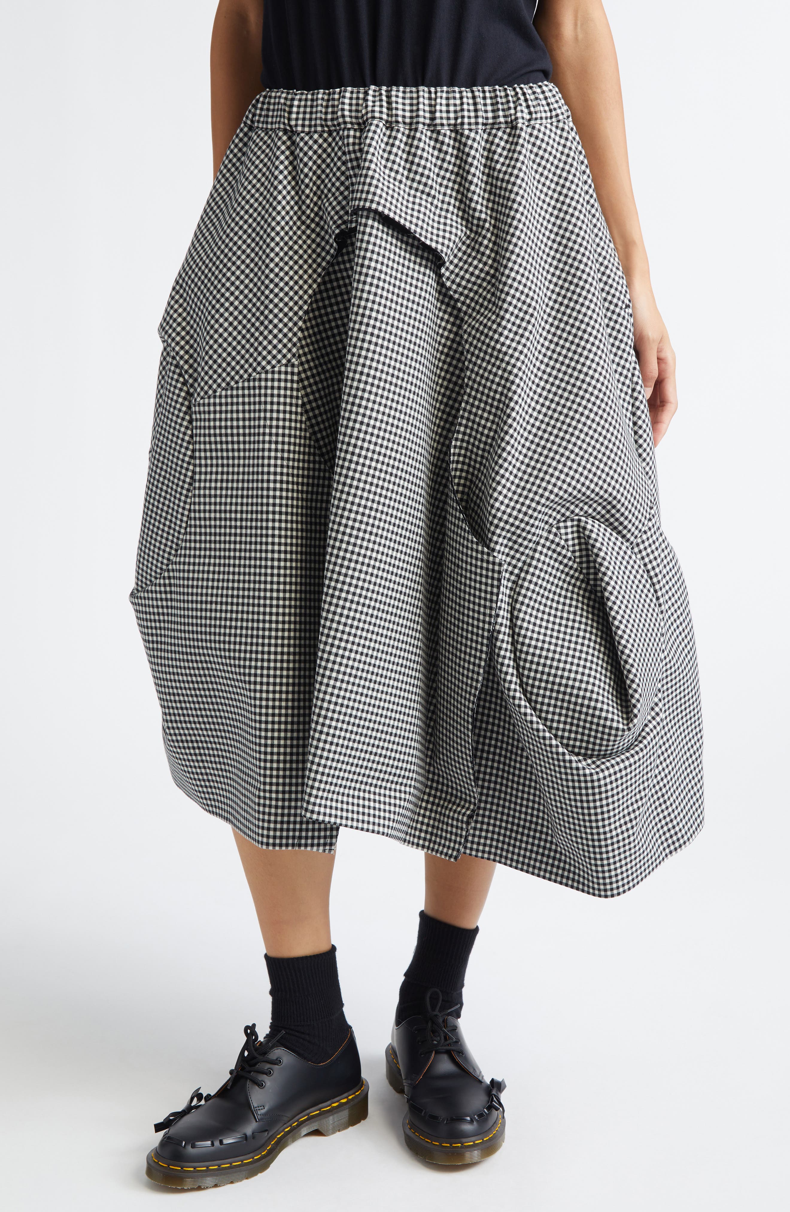 Gingham Wool Gabardine Skirt