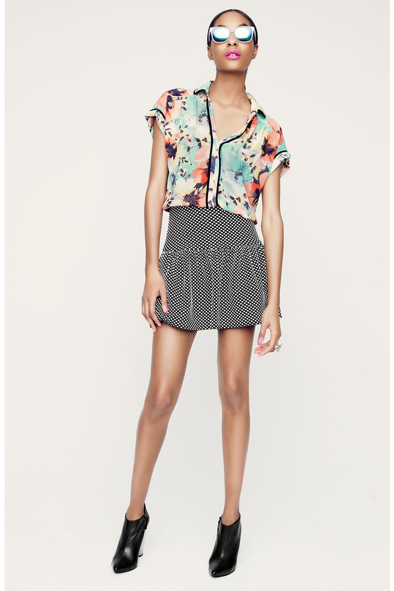 Floral Print Collar Top, Alternate, color, ORANGE MULTI FLORAL