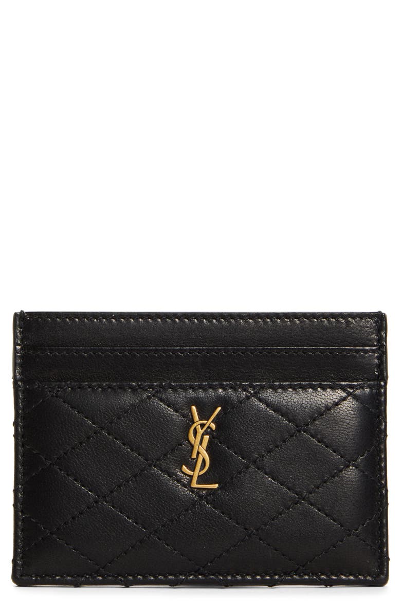 Saint Laurent Gaby Quilted Leather Card Case, Main, color,