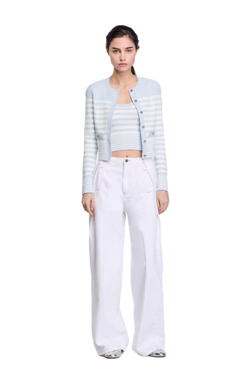Sandro Terry-knit Striped Cardigan In Sky Blue