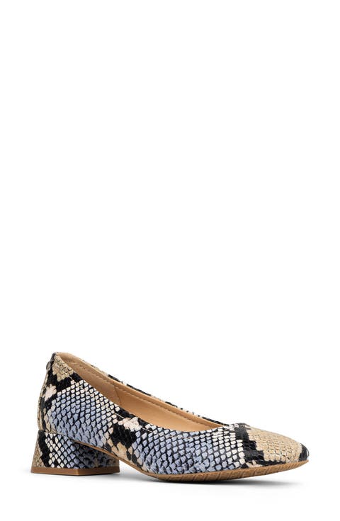 Snakeskin Print Mid Heel Pump (Women)