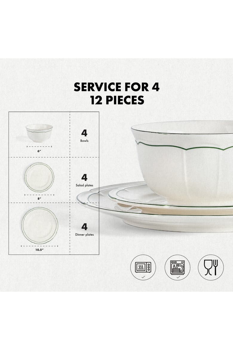 Victory 12-Piece Porcelain Dinnerware Set, Colored Rim, Alternate, color, Green