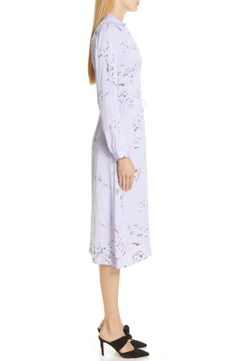 Fabienne Asymmetrical Button Front Silk Blend Midi Dress, Alternate, color, LAVENDER MULTI