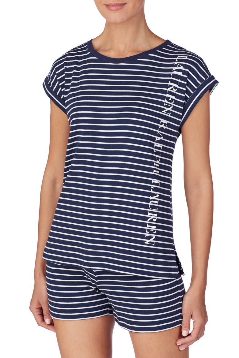 Knit Pajama Top, Main, color, NAVY STRIPE