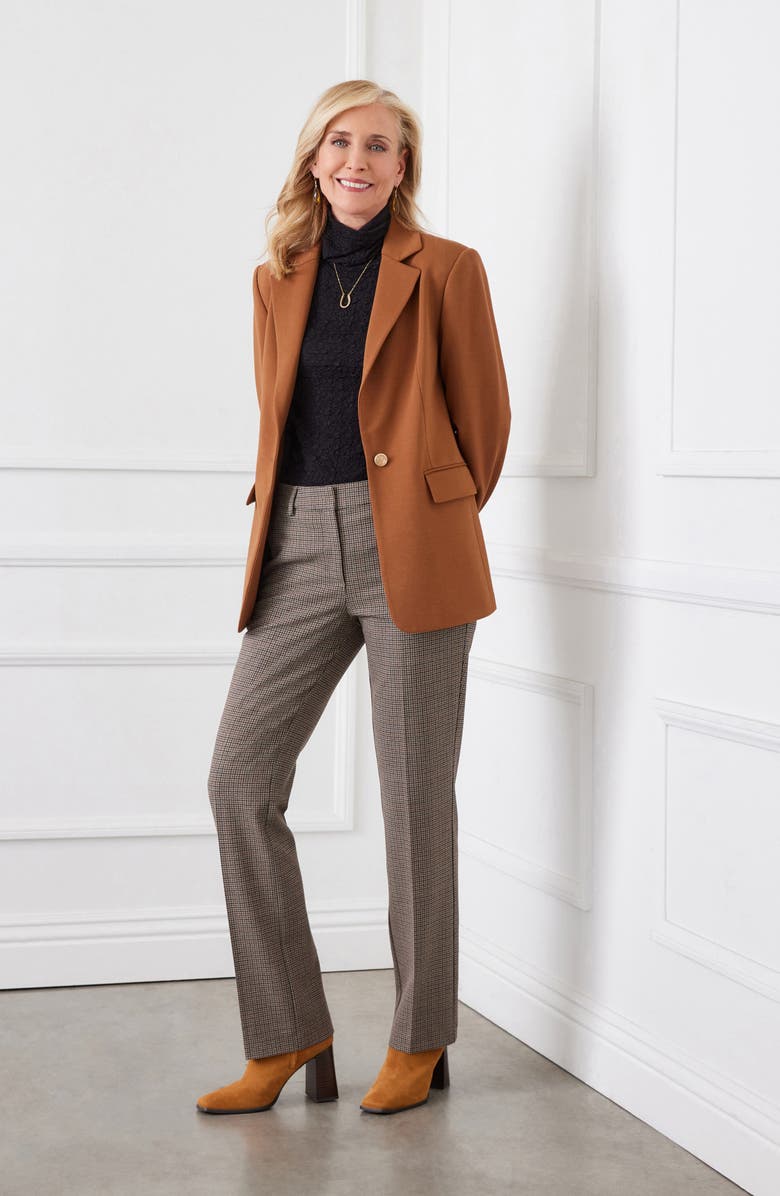 Karen Kane One-Button Ponte Knit Blazer, Alternate, color, Cognac