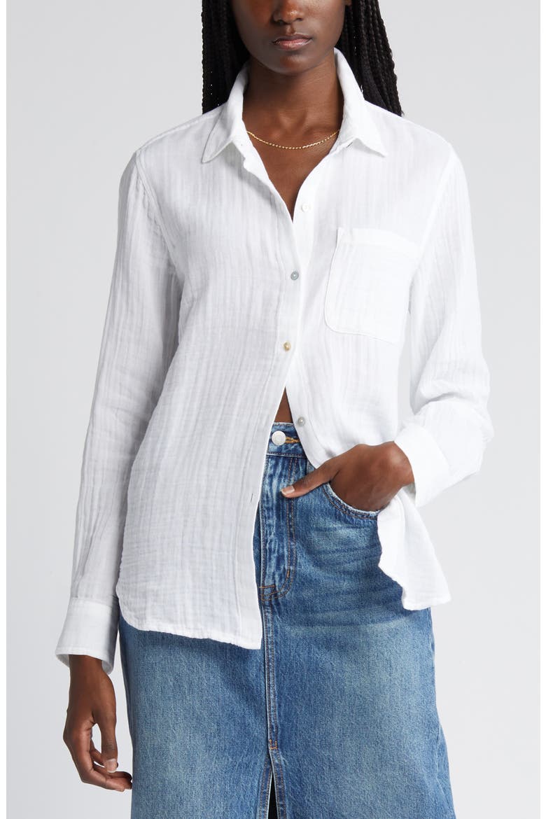 Ellis Cotton Gauze Button-Up Shirt, Alternate, color, WHITE