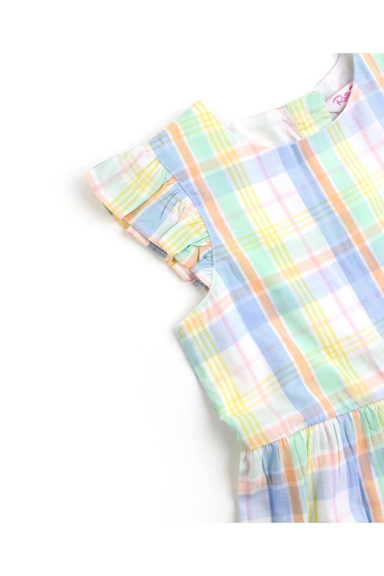 Girls Flutter Sleeve Tiered Dress, Alternate, color, Clubhouse Rainbow Plaid