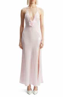 Aradia Rosette Sequin Plunge Halter Gown