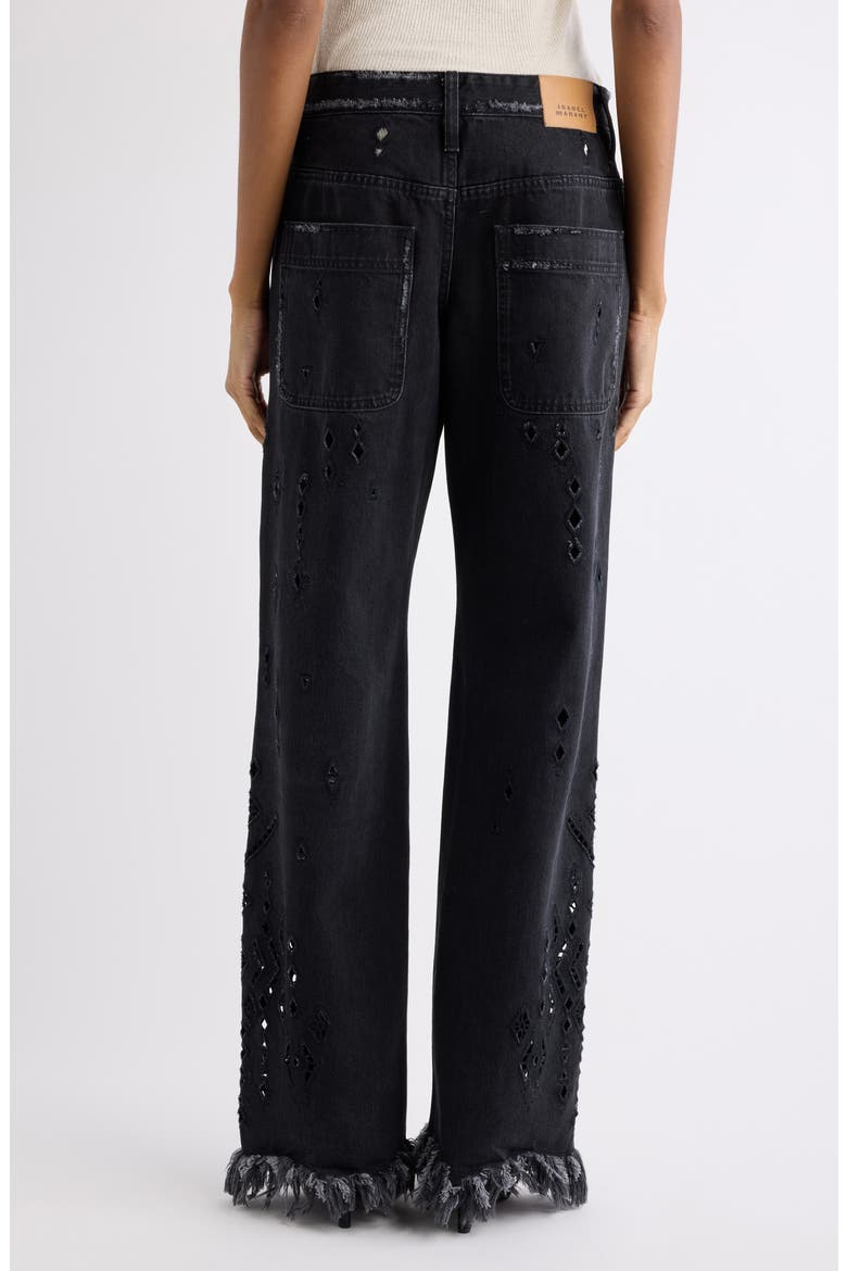 Amia Fray Hem Broderie Anglaise Flare Leg Jeans, Alternate, color, BLACK