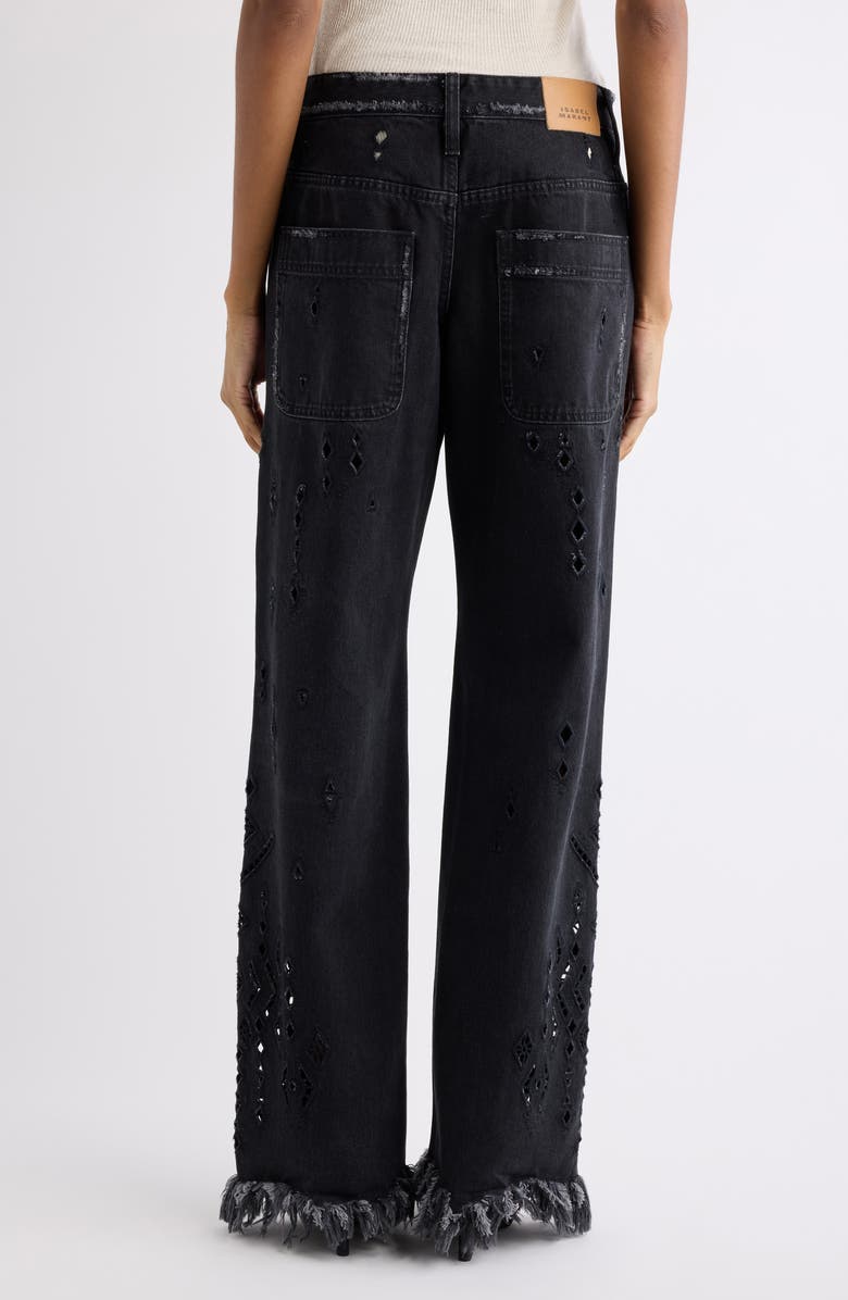 Isabel Marant Amia Fray Hem Broderie Anglaise Flare Leg Jeans, Alternate, color, Black