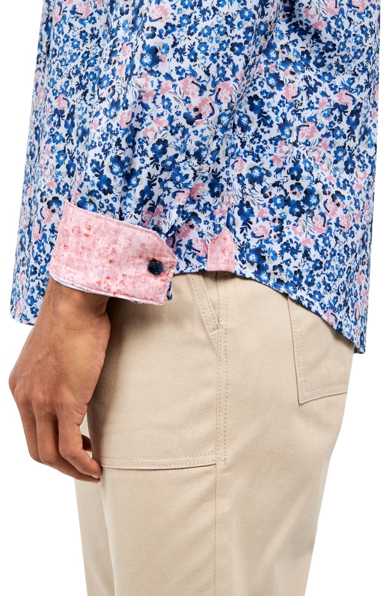 Brooklyn Brigade Slim Fit Floral 4-Way Stretch Performance Long Sleeve Shirt, Alternate, color, Navy/Pink