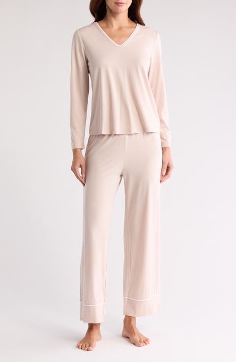 Piped V-Neck Long Sleeve T-Shirt & Pants Pajamas