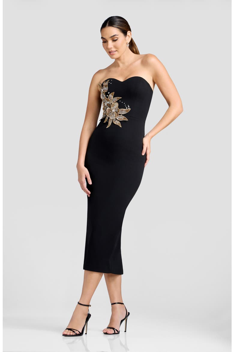 Shailene Appliqué Sweetheart Midi Dress, Alternate, color, BLACK MULTI