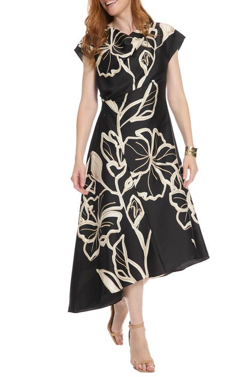 Print Asymmetric Satin Midi Dress