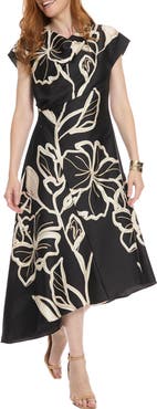 Maggy London Print Asymmetric Satin Midi Dress