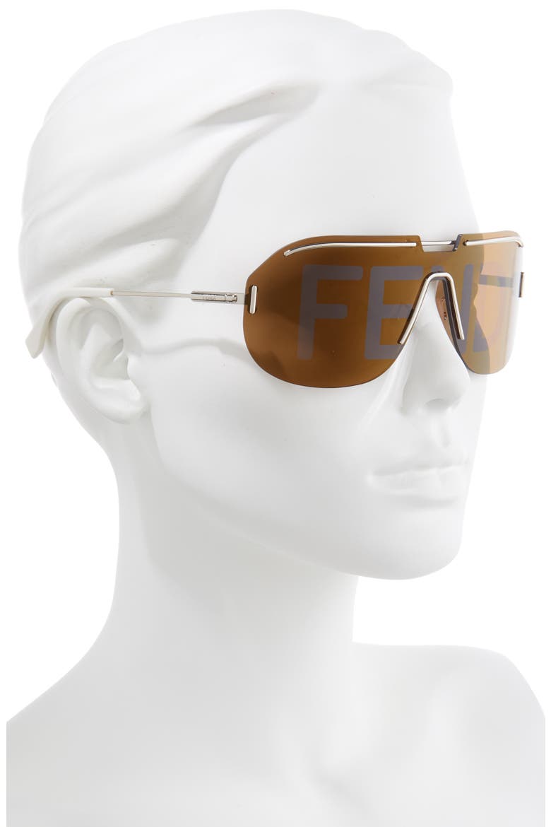 Logo Print 99mm Shield Sunglasses, Alternate, color, LIGHT GOLD/ BROWN GOLD MIRROR