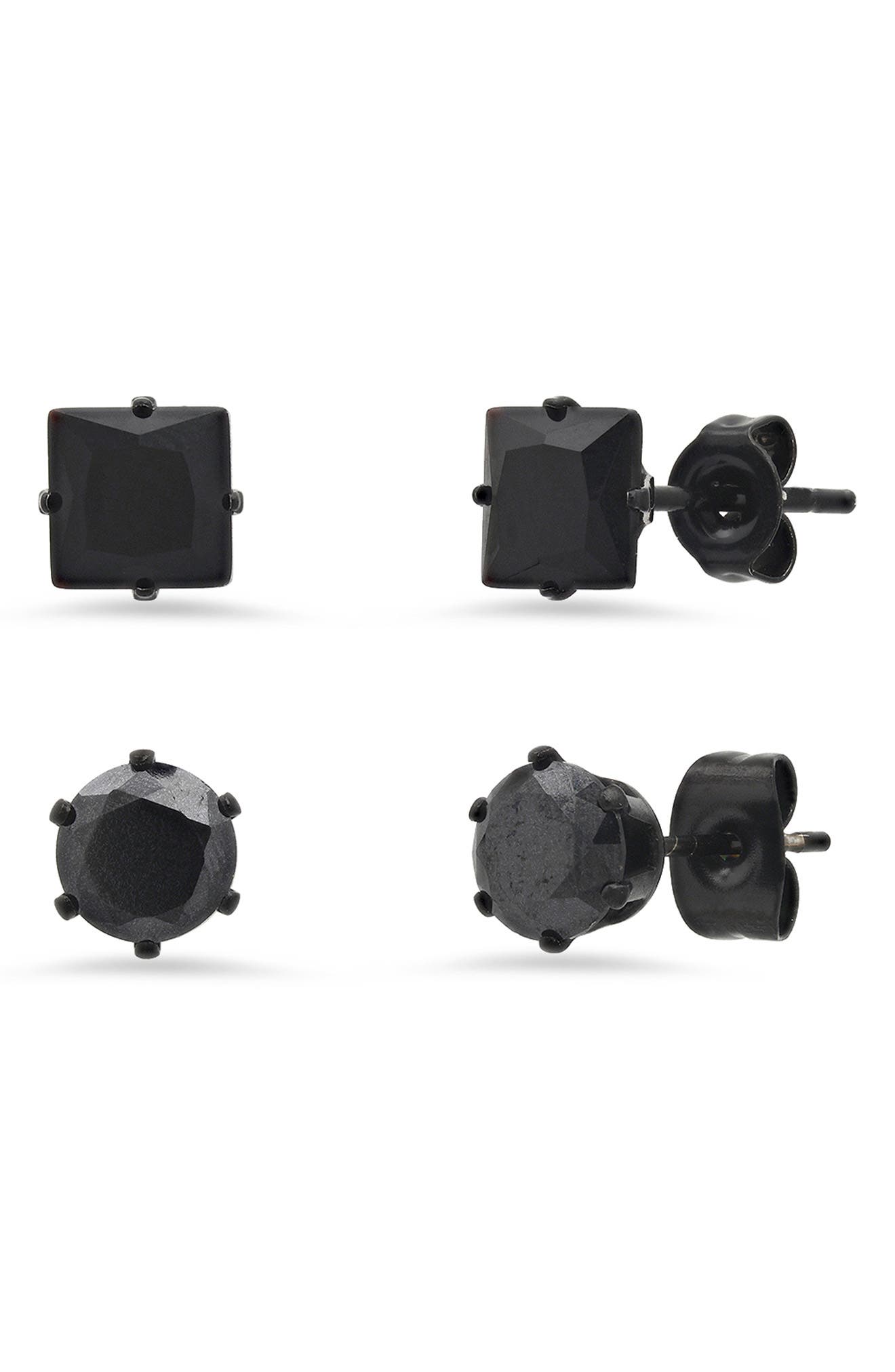 HMY JEWELRY Unisex Black Stainless Steel Stud Earrings - Pack of 2