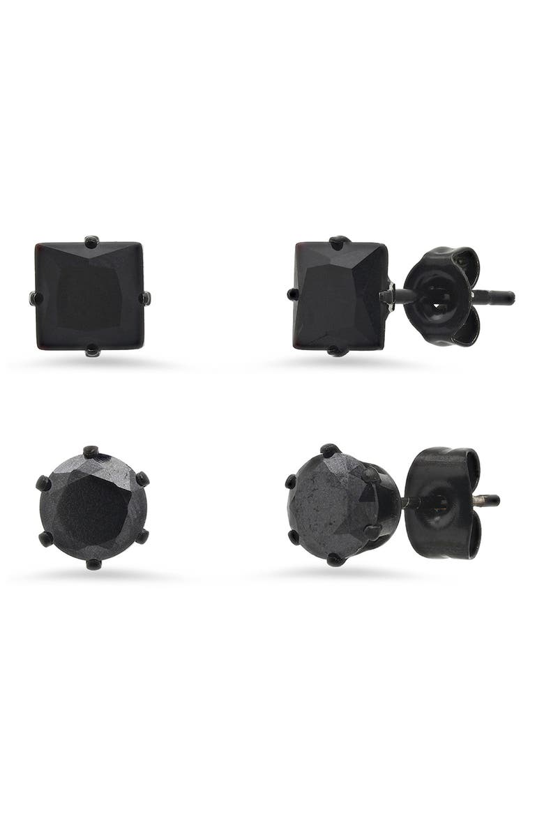 Unisex Black Stainless Steel Stud Earrings - Pack of 2, Main, color, BLACK