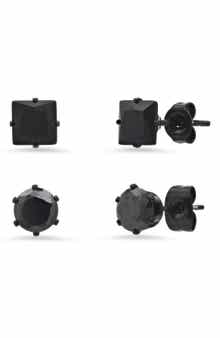 HMY JEWELRY Unisex Black Stainless Steel Stud Earrings - Pack of 2