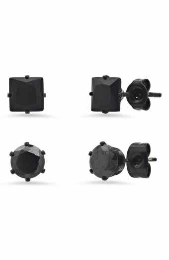 HMY JEWELRY Unisex Black Stainless Steel Stud Earrings - Pack of 2