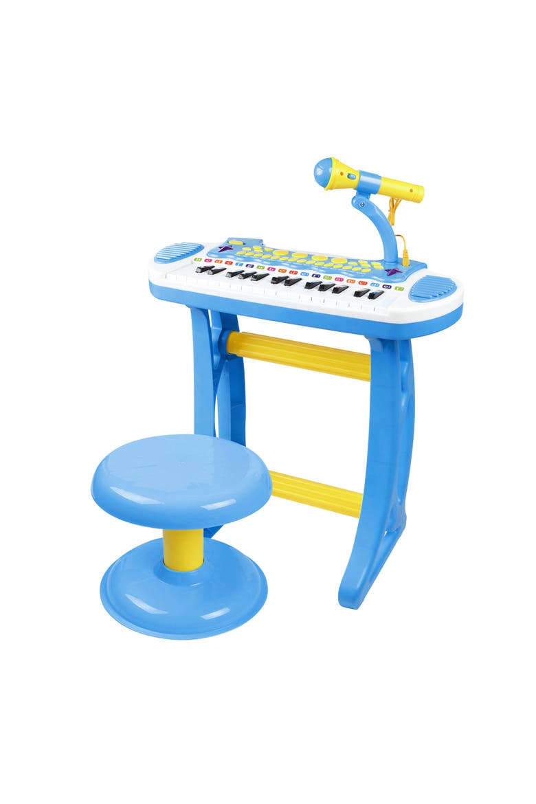 Kids Toy Keyboard Piano, Stool, Microphone, Flashlight, Main, color, Blue