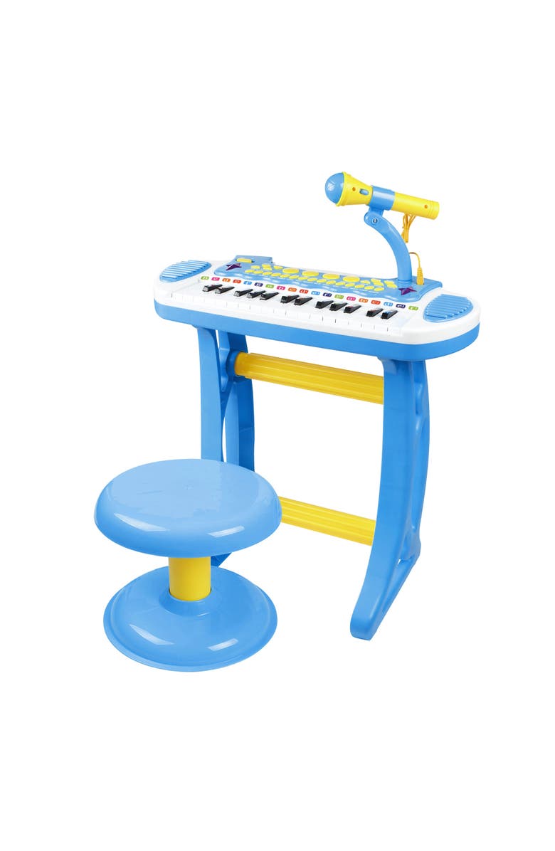 Qaba Kids Toy Keyboard Piano, Stool, Microphone, Flashlight, Main, color, Blue