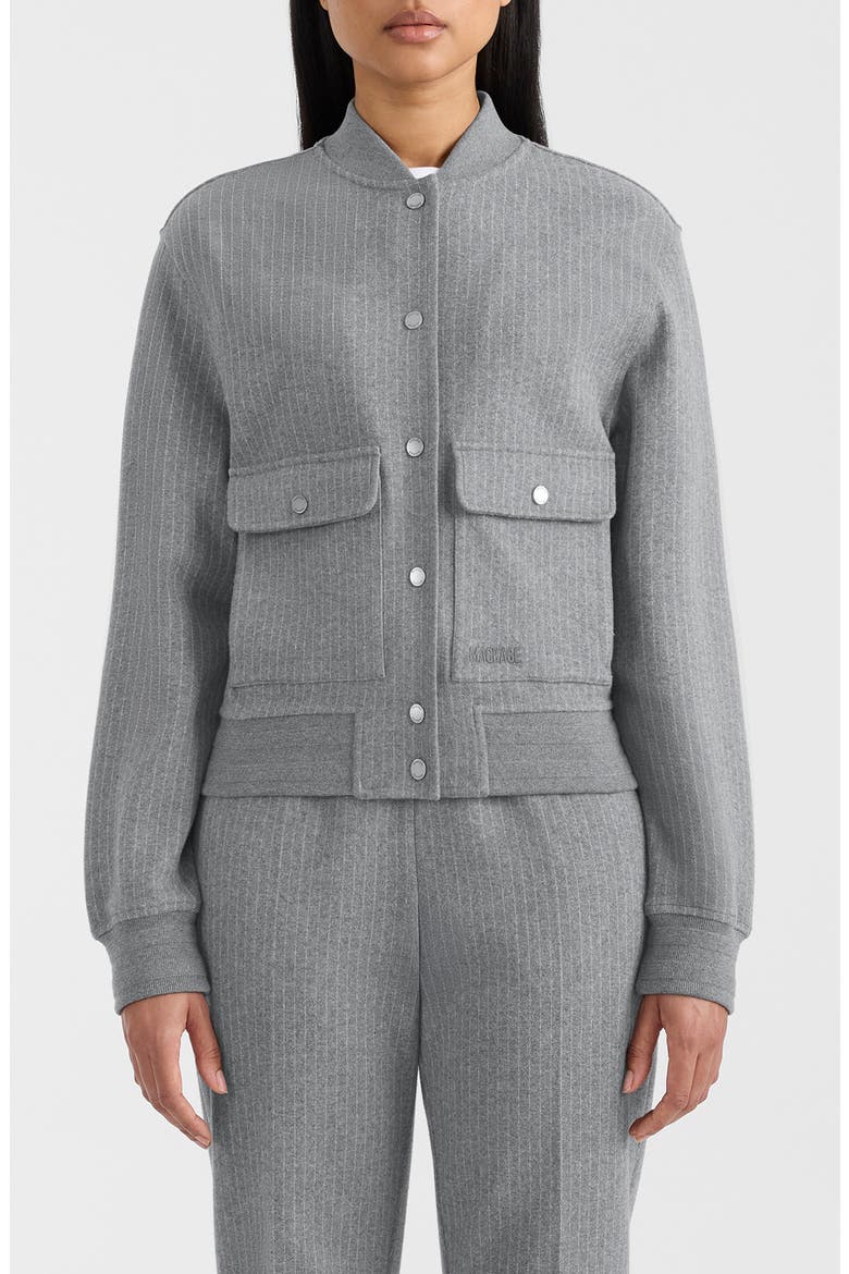 Juniper Chalk Stripe Cotton Blend Bomber Jacket, Main, color, LIGHT GREY MIX-CREAM