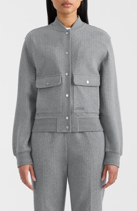Juniper Chalk Stripe Cotton Blend Bomber Jacket