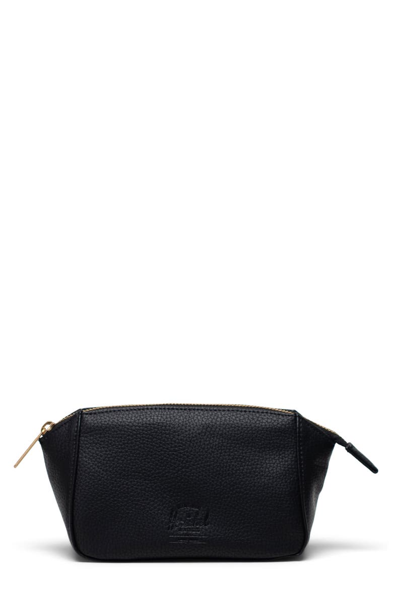 Small Milan Faux Leather Toiletry Bag, Main, color, BLACK