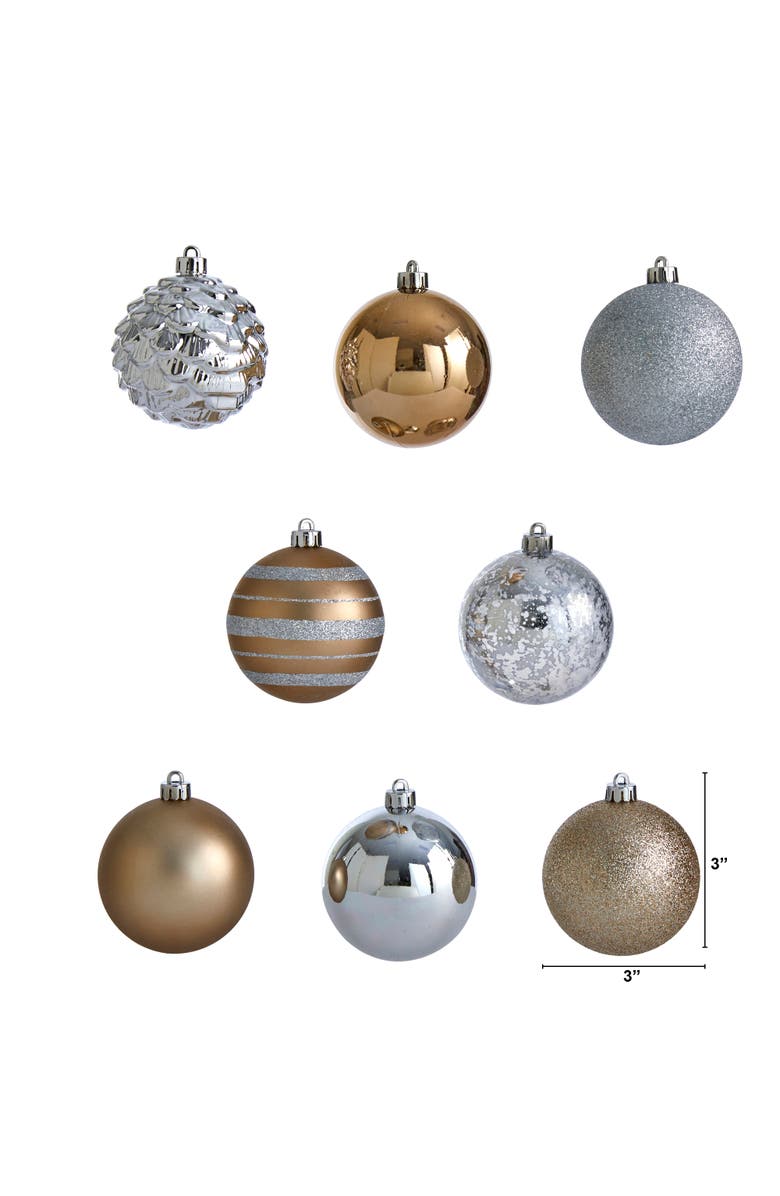 NEARLY NATURAL Holiday Shatterproof, Silver, 64 Count Christmas Tree Ornament Set, 80mm, Alternate, color, 