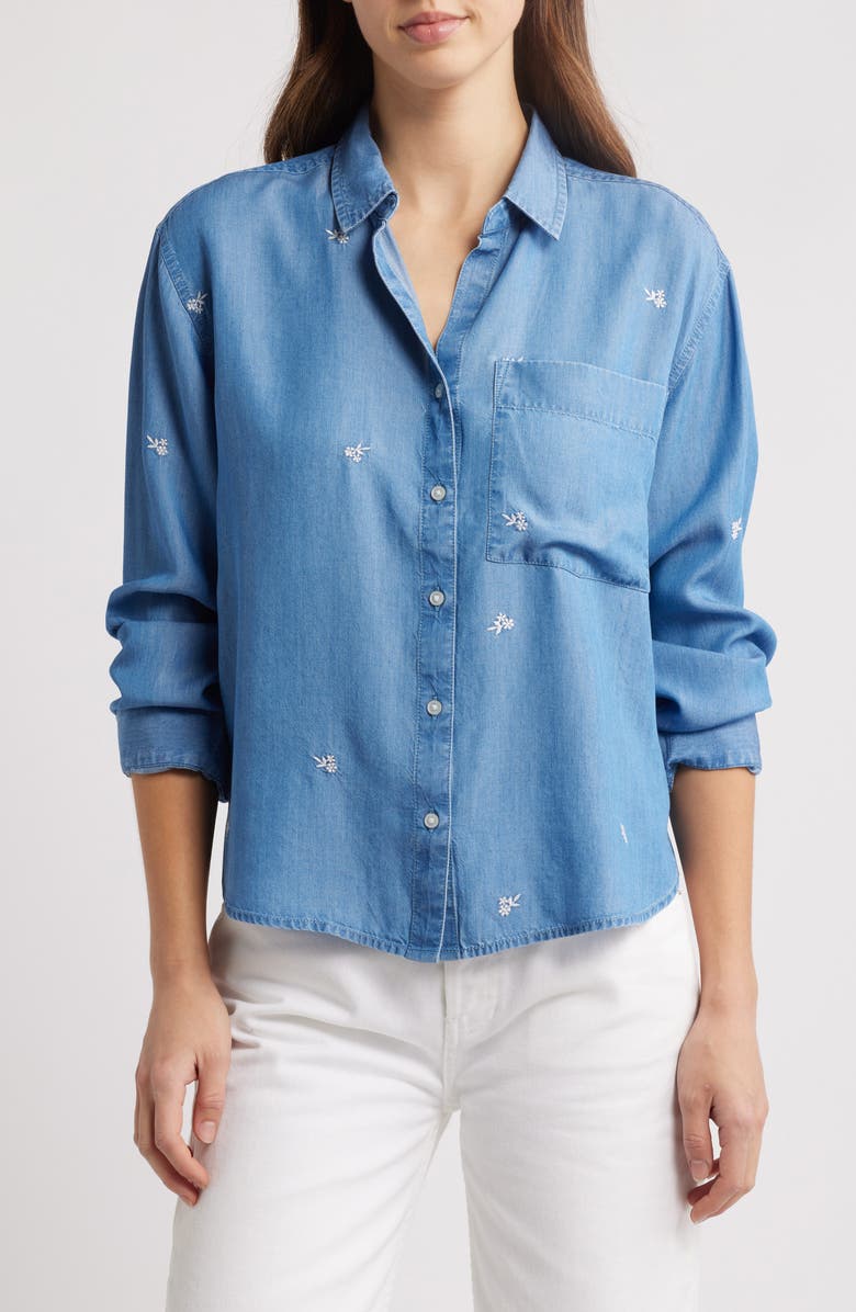 beachlunchlounge Cammie Embroidered Denim Shirt, Main, color, 