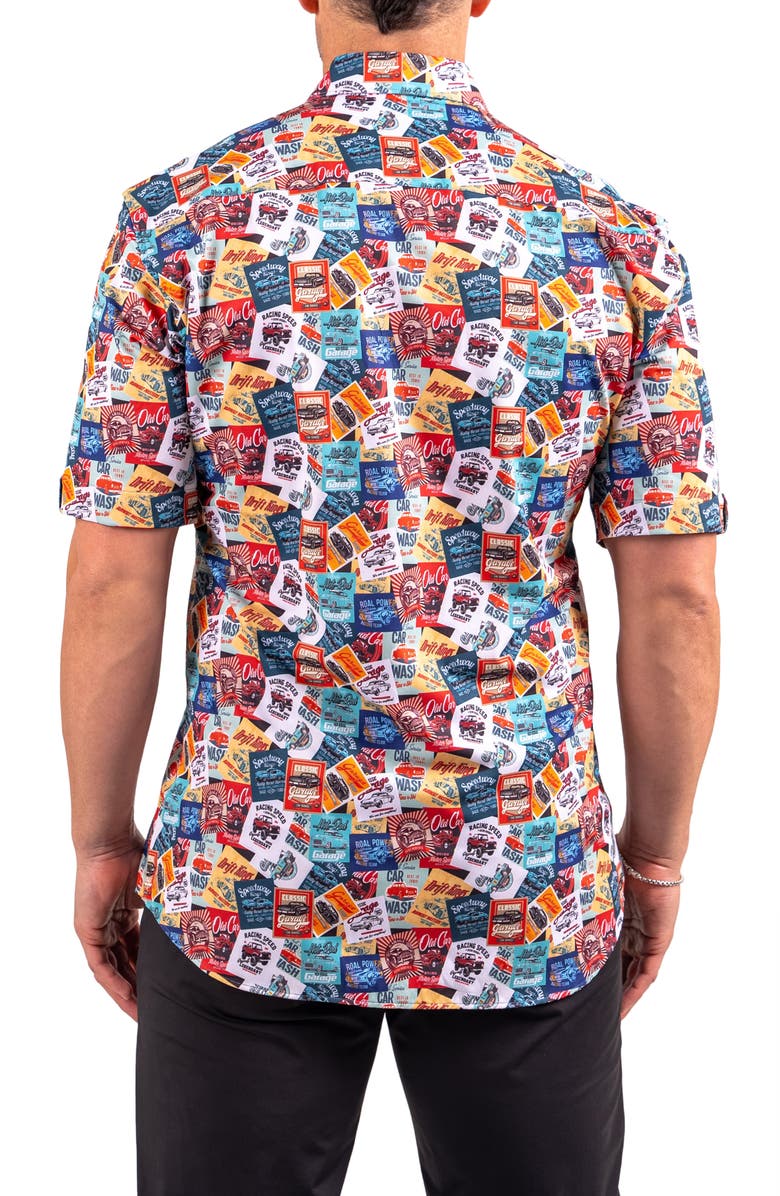 Maceoo Galileo Resistance0350 Multi Car Print Short Sleeve Button-Up Shirt, Alternate, color, Multi