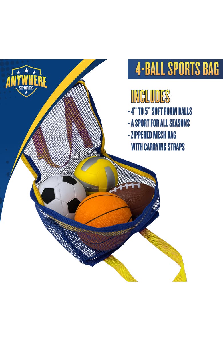 Anywhere Sports 4Ball Sports Bag, Mini Foam Balls Set For Kids 3+, Alternate, color, 