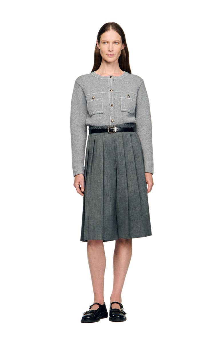 SANDRO Cardigan with contrast stitching, Alternate, color, Grey