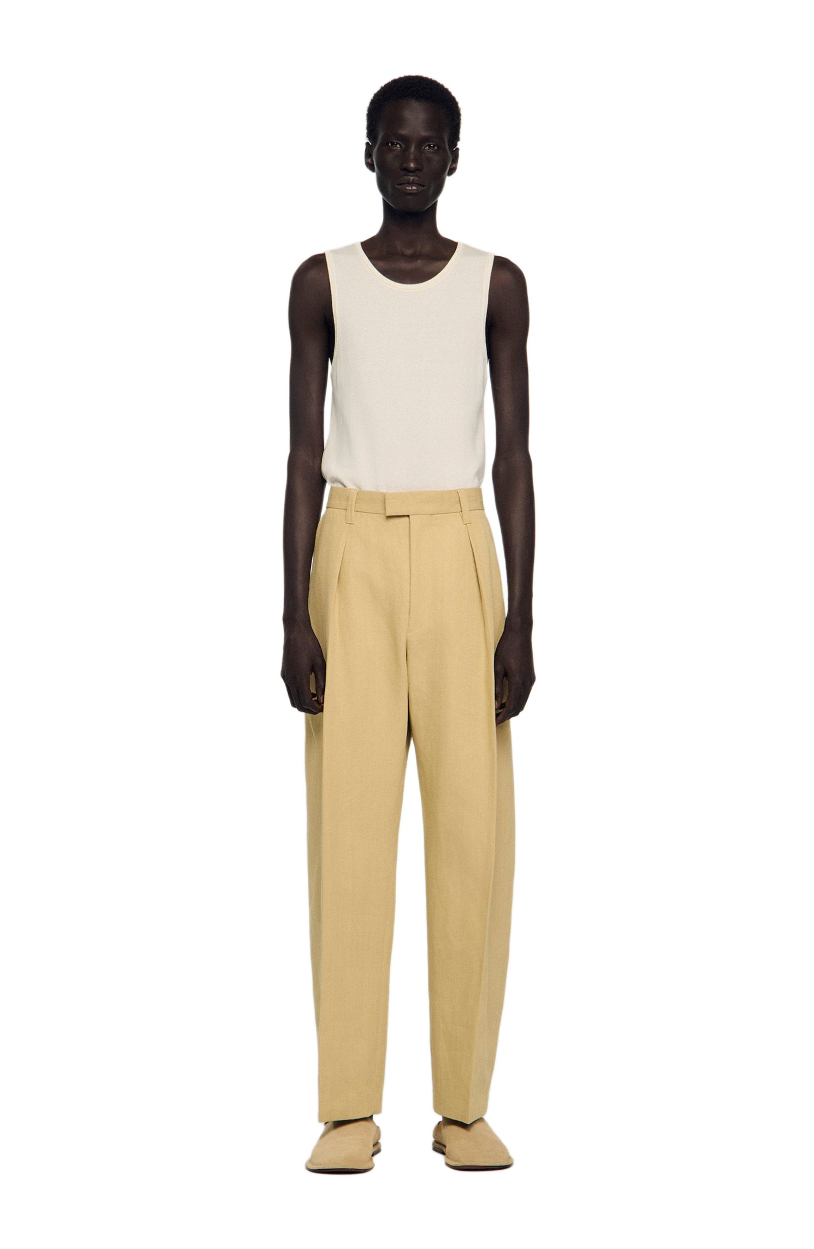 Wide pleated cotton-linen trousers
