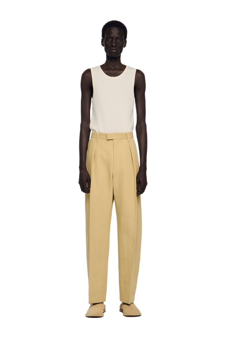 Wide pleated cotton-linen trousers, Main, color, Beige