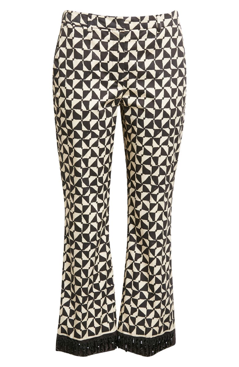 Max Mara Nereo Geo Print Beaded Hem Crop Stretch Cotton Trousers, Alternate, color, 